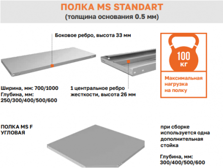 Стеллаж металлический MS STANDART 2550х700х500 (4 полки)